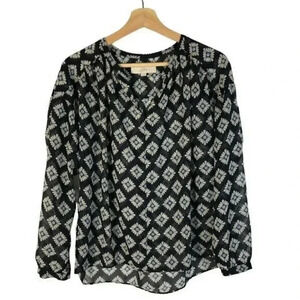 Ann Taylor LOFT Black & White Floral Long Sleeve Blouse XS